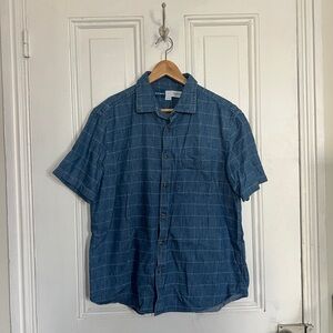 Men’s Denim Short-Sleeved Windowpane Checkered Shirt